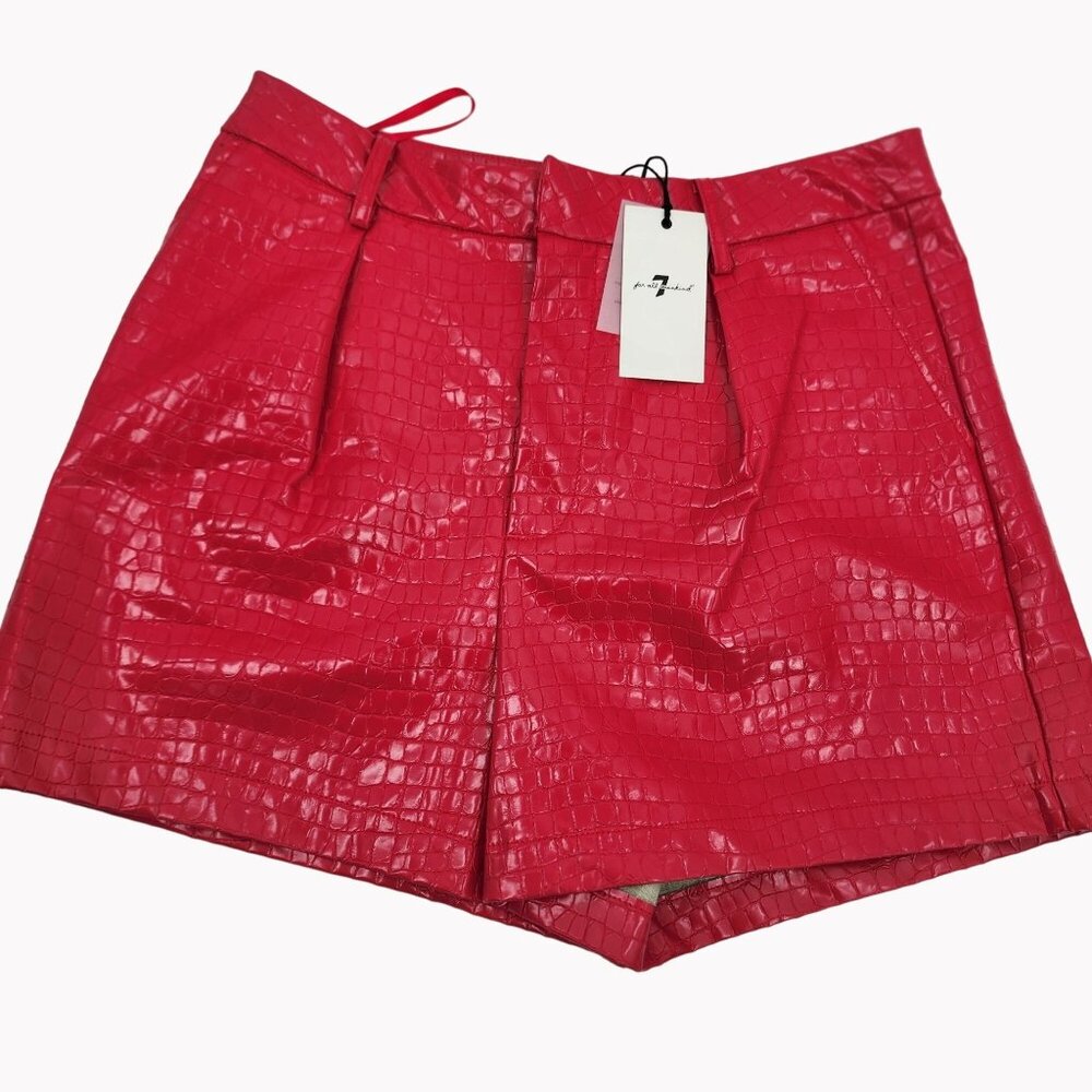 7 For All Mankind Womens Large 2 Pc Top Shorts Set Pink Croc Faux Leather - Picture 2 of 11